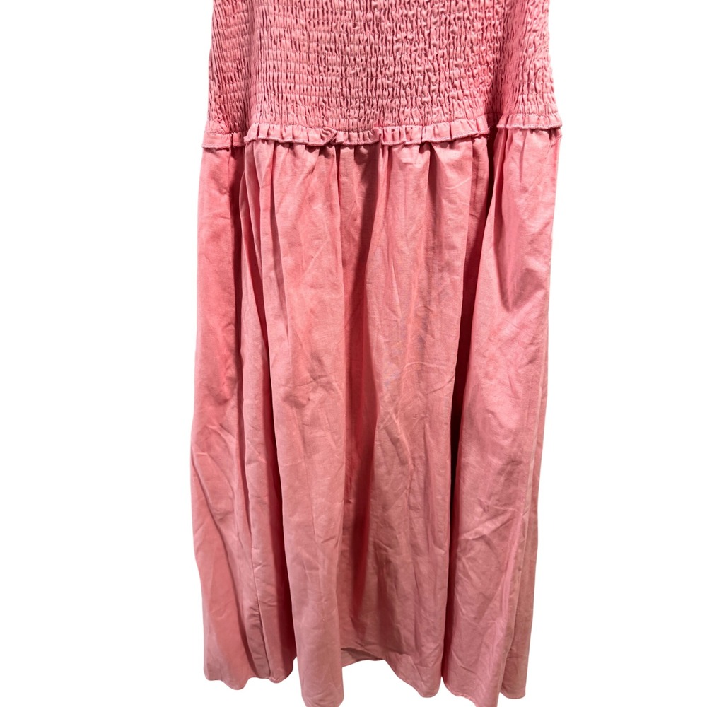 Petal & Pup Rose Pink Smocked Tube Maxi Dress Cotton Linen Blend Size L - Picture 5 of 9
